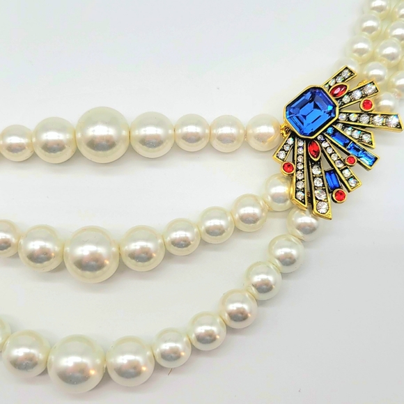 Heidi Daus Triple Strand Pearl Swag Necklace with Swarovski Crystal Stations - Picture 5 of 14
